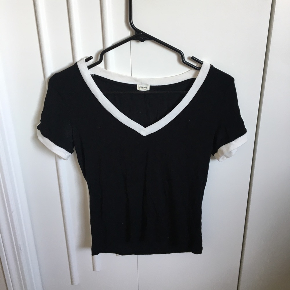 Black tee with white stripes